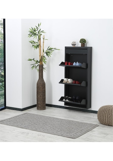 3+1 Raflı Metal Ayakkabılık Siyah Ayakkabı Dolabı Siyah