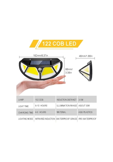 Technojet 2 Adet 122 Ledli Oval Cob Led Solar Güneş Enerjili Bahç