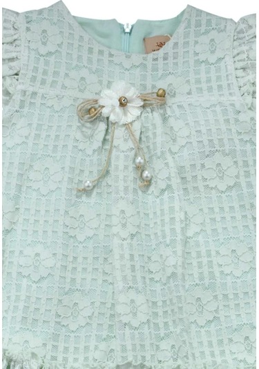 Güllü Çiçek Desenli Kız Bebek Elbise Yeşil Bipamuk 001