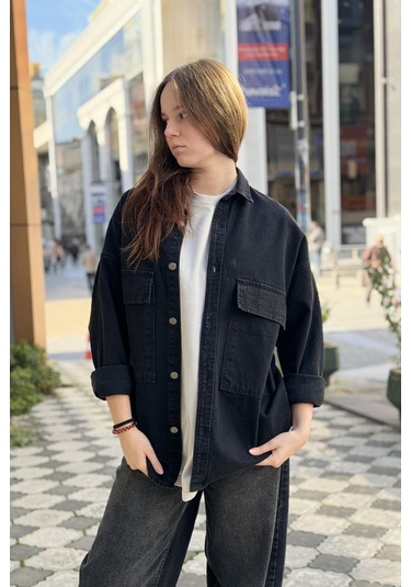 Rocqerx R-6006 Çift Cep Kapaklı Kot Gömlek Siyah