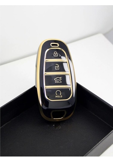 Lüx Hyundai Uyumlu 2021-22 Yeni Tucson Santa Fe Nano Anahtar Kılıfı Siyah Gold Renk