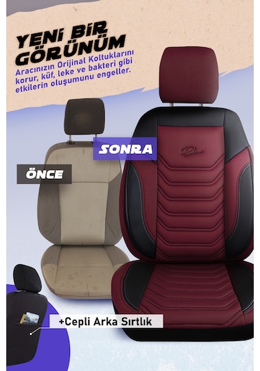 Bordo Panda Peru Serisi Pike Kumaş Ön İki Oto Koltuk Kılıfı