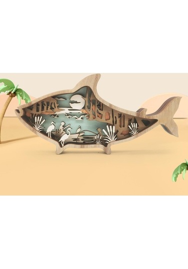 Opulentliving Ahşap Deniz Hayvanları Figür Süsü, Masaüstü, 23,2x11,4x2,5cm, Ev Dekoru 23,2x11,4x2,5cm