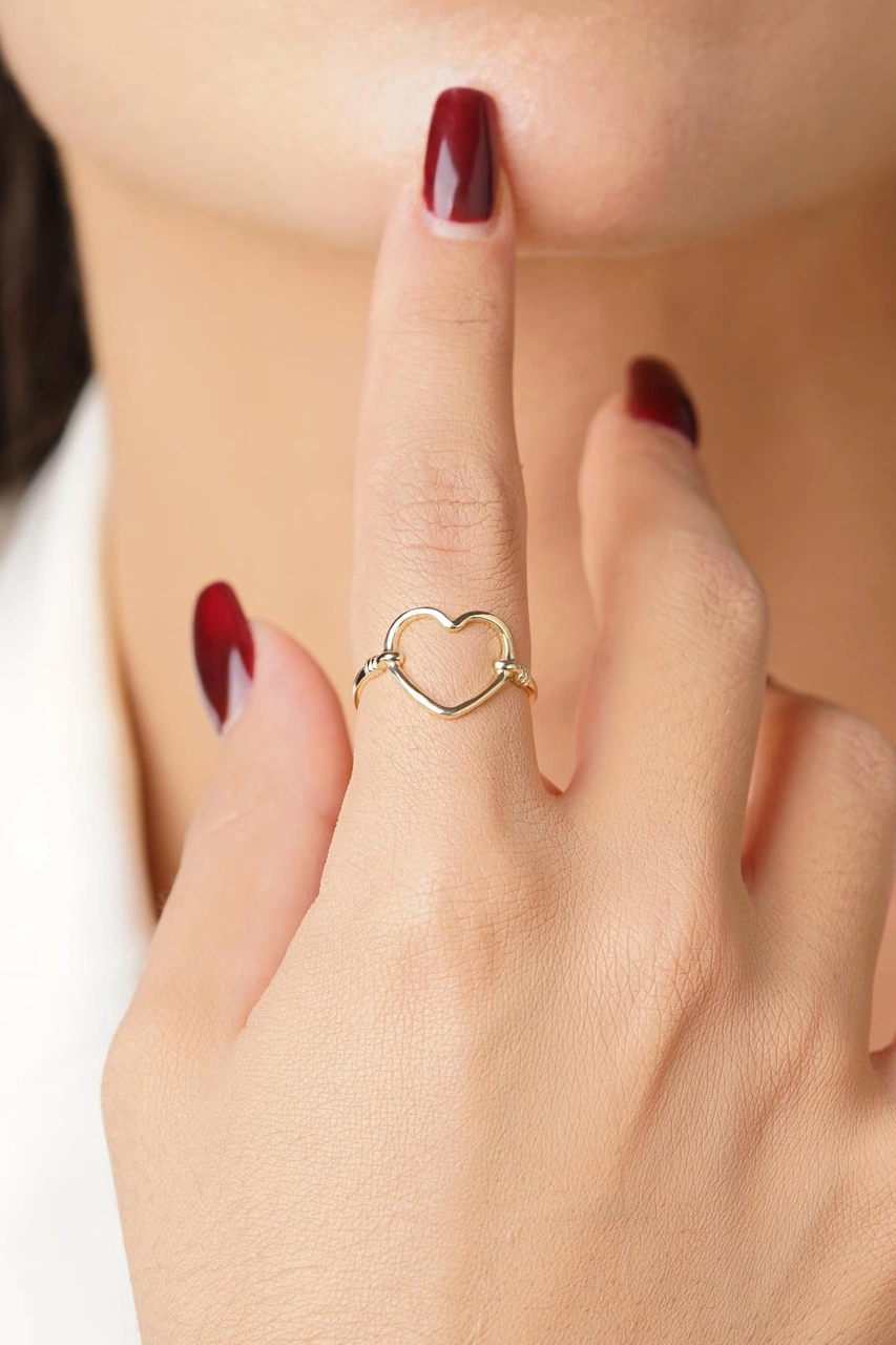 14 Ayar Altın Kalp Motifli Yüzük Pembe Altın