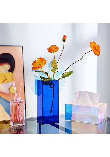 Vazo Mavi 1-modern Akrilik Doku Kutusu Şeffaf Moda Peçete Tutucu Ev Dekorasyon Oturma Ofis Odası Masa Dekoru Aksesuarları Dekoratif Kutu