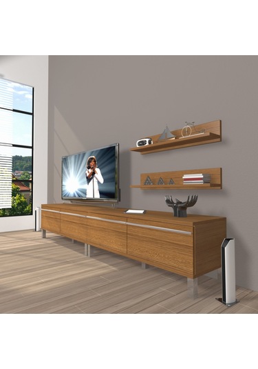 Decoraktiv Eko 220t Mdf Krom Ayaklı Tv Ünitesi Tv Sehpası Ceviz - Antrasit