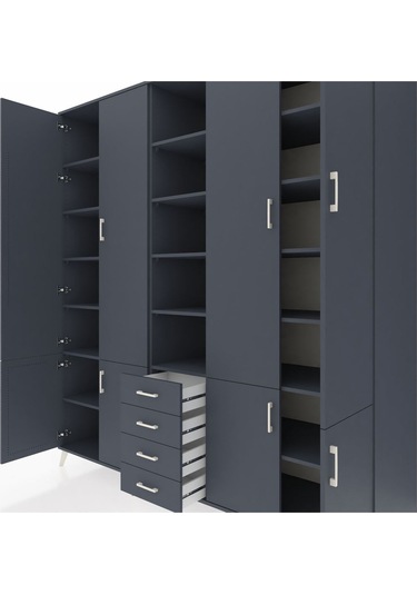 Kronos Dolap 17 Raflı 4 Çekmeceli 8 Kapaklı 220x59x243 Antrasit-antrasit/antrasit Antrasıt/antrasıt
