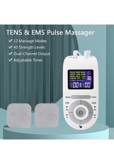 Tysm Taşınabilir 2 Kanallı Tens&ems Cihazı - Kas Masajı Beyaz - 12 Modlu 40 Güç Seviyesi Beyaz