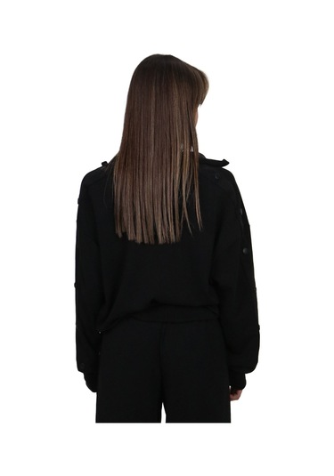 Kadın Modal Kumaş Dik Yaka Rahat Kalıp Siyah Ceket Hırka Siyah