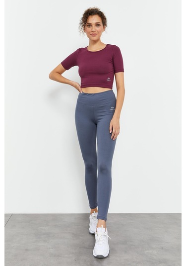 Tommy Life Petrol Yüksek Bel Toparlayıcı Slim Fit Dar Paça Kadın Tayt - 94011 Petrol