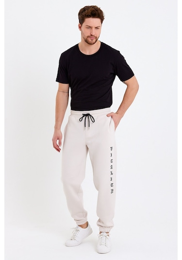 JAHR MARC Baskılı Oversize Krem Erkek Eşofman Altı Krem