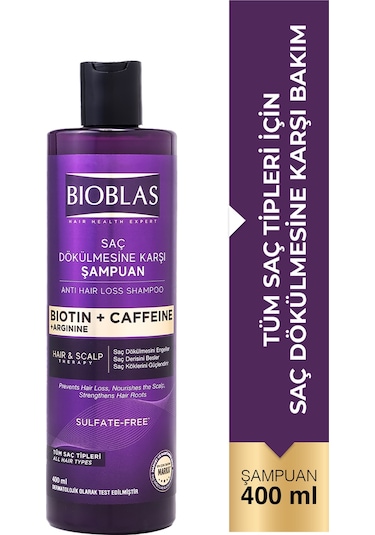 Bioblas Kafein Arjinin Biotin Saç Dökülmesi Karşıtı Şampuan 400 Ml Besleyici, Güçlendirici, Dökülme Karşıtı