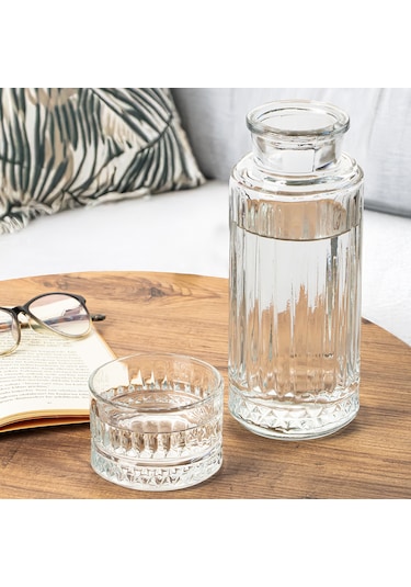 Porsima 8999 Oslo Cam Kapaklı Ve Bardaklı 800ml Başucu Sürahisi