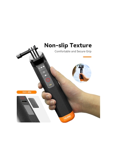 Vkemall Telesın Suya Dayanıklı Spor Kamera Kolu: Gopro Hero 12/11/10/9/8 Uyumlu, 15 Metre Derinlik, Kablosuz Kumanda, Portakal Tabanlı. Siyah