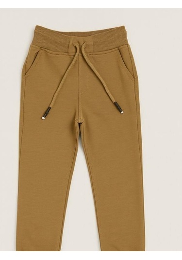 Çocuk Beli Paçası Lastikli Yumuşak Dokulu Okul Eşofman Altı-16088 Camel