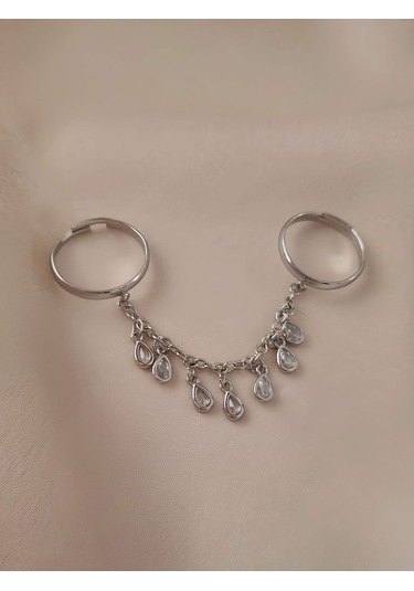 Şahmaran Damla Başak Model Zirkon Taşlı Ayarlanabilir Silver Gümüş Renkli Yüzük Silver
