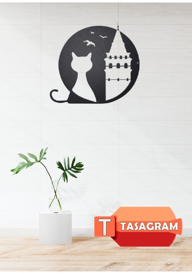 Galata Kulesi&Kedi Görselli Metal Tablo