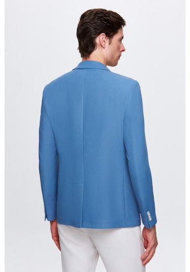 Twn Slim Fit Mavi Armürlü Uçan Blazer Kumaş Ceket 4ef04zb024092 Mavi