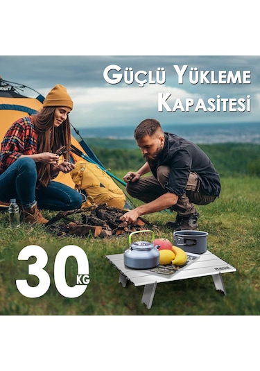 Haegs Portatif Küçük Masa Alüminyum Hafif - Plaj, Piknik, Kamp, Balıkçı, Outdoor Küçük Sehpa Masa - Gümüş