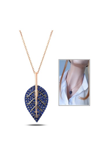 Lacivert Yaprak Kolye _S _Rose