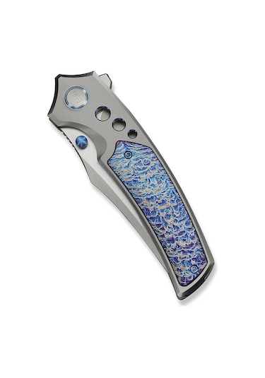 We Knife Skynix Gray Titanium Handle With Flamed Titanium Inlay Stonewashed Bohler M390 Blade Satin Flat Kamp Çakı Gri