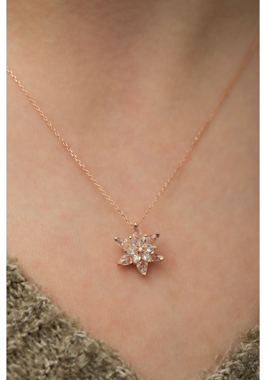 925 Ayar Gümüş Taşlı Lotus Çiçeği Kadın Kolye