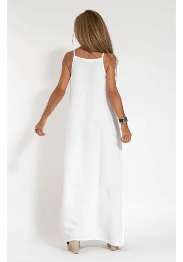 Bahar Ve Yaz Kadın Modası Rahat Pamuklu Yarık Askılı Elbise Siyah