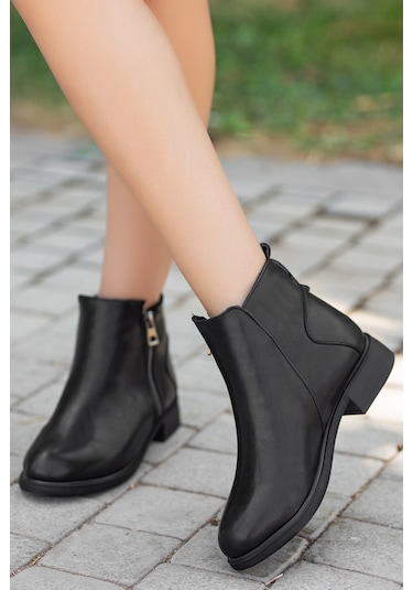 D404 Garantili Soğuk Geçirmez Kışlık Kadın Bot & Bootie Siyah