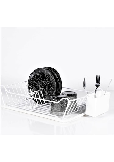 Tek Katlı Bulaşık Sepeti + Tabaklık - Pe Kaplamalı Beyaz