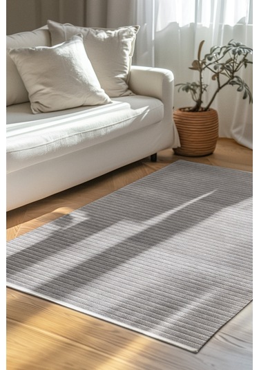 Lidya Gri Pamuk Dokuma Yumuşak Halı Kaymaz Tabanlı, Kolay Temizlenen Ve Modern Tasarımlı Kilim Gri