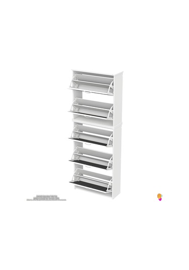 Modilayn Verve Asma Kapı Önü 72x 194 X26 Cm Lik 5 Düşer Kapak 10 Göz Bölmeli Ayakkabılık Antrasit - Beyaz