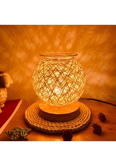 Aurora Cam 3d Cam Rattan Aromaterapi Lambası Beyaz