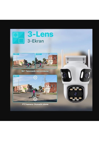 8k 16mp 8x Zoom Dış Mekan Kablosuz 360 Ip Kamera 3 Kameralı