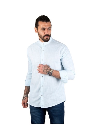 Deepsea Erkek Çizgili Likralı Hakim Yaka Gömlek (541217898)