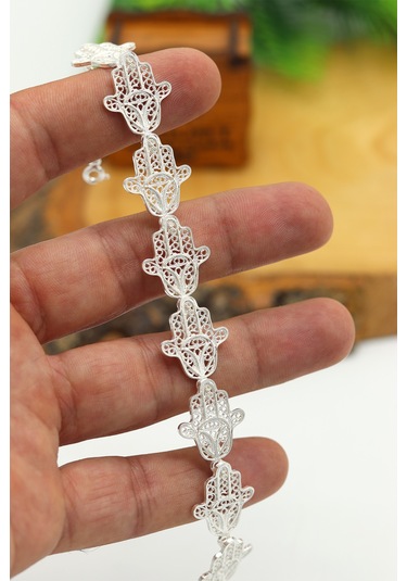 Fatıma Ana Eli Model 925 Ayar Gümüş Telkari Kadın Bileklik 201024178 Gümüş