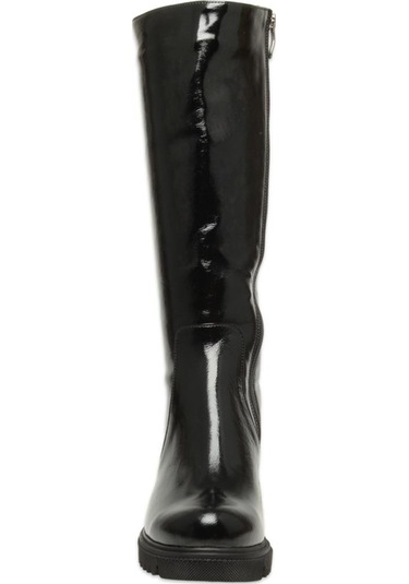 Mammamia D25kc-2330 Kalin Topuklu Günlük Siyah Rugan Kadın Çizme Siyah Rugan