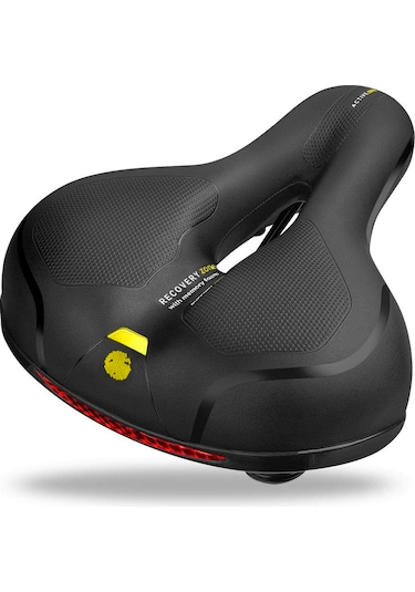 Symbee Geniş Ergonomik Bisiklet Jantası - Dayanıklı Pu Deri, Kalın Köpük Dolgulu, Çift Şok Emici, Havalandırıcı, Gece Görünürlüğü Işıklı - Sarı Sarı