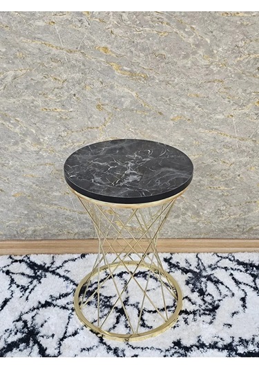 Gold Kaplama Pota Sehpa - Sehpa - Ahşap Sehpa - Metal Sehpa - Sun Tabla5