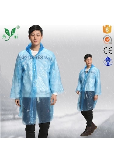 İnce Şeffaf Tek Kullanımlık Yağmurluk Şeffaf