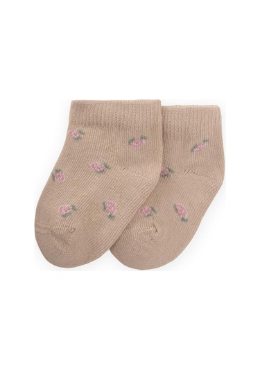 Cigit Çiçek Desenli Bebe Patik Çorabı 0-4 Yaş Bej Bej