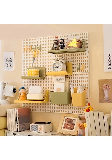 Topshop1 11 Parça Beyaz Taban Plakası Ve Sarı Aksesuar Seti Masaüstü Delikli Zımba Tahtası Depolama Rafı Öğrenci Yurdu İçin Duvara Monte Edilebilir