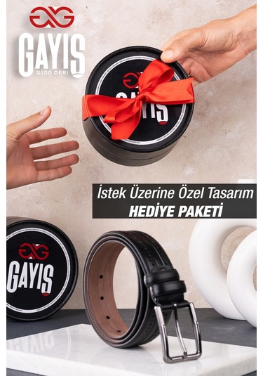 Özel Oval Kutulu Hakiki Manda Derisi Klasik Siyah Erkek Kemeri Hediyelik - Çeyizlik Kemer Siyah