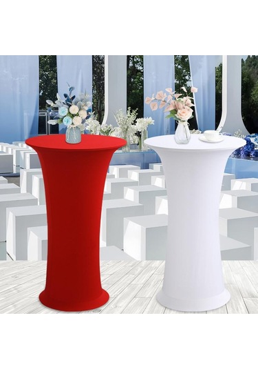 Sones Elastik Spandex Masa Örtüsü Otel Düğün Dekoru Düz Renk Kokteyl Yuvarlak Tabanlı Bar Örtüsü, Boyut: 80 Cm Yuvarlak Beyaz Beyaz
