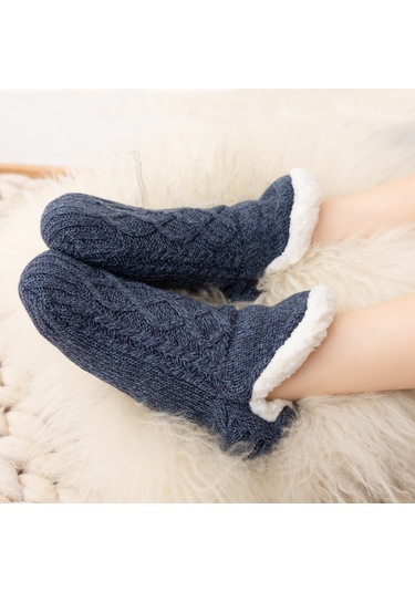 Kışlık Polar Astarlı İç Mekan Ev Patik Unisex Yetişkin Ev Çorabı Lacivert