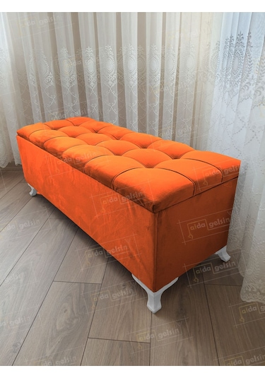 Çizgi Kapitoneli Sandıklı Puf 100 Cm Beyaz Ayak Mor