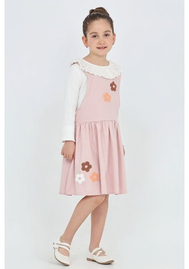 Kız Çocuk 2'li Elbise Elbise+badi Bluz 12342 Gülkurusu
