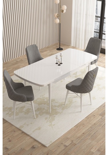 Mazaka Beyaz 80x132 Açılabilir Mdf Masa Yemek Odası Takımı, Mutfak Takımı 4 Adet Sandalye Gri Mazaka Beyaz 80x132 Açılabilir Mdf Masa Yemek Odası Takımı, Mutfak Takımı 4 Adet Sandalye Gri