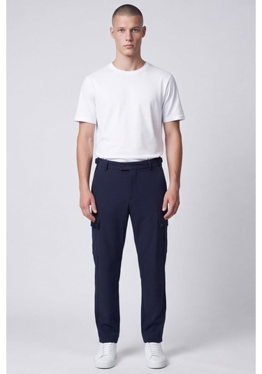 Giotelli Erkek Lacivert Dar Kesim Slim Fit Düz Kargo Cep Normal Bel Pantolon