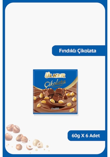 Ülker Çikolata Fındıklı Sütlü Kare 60 Gram x 6 Adet