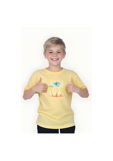 Surf Baskılı Erkek Çocuk Kısa Kollu Tişört Sarı